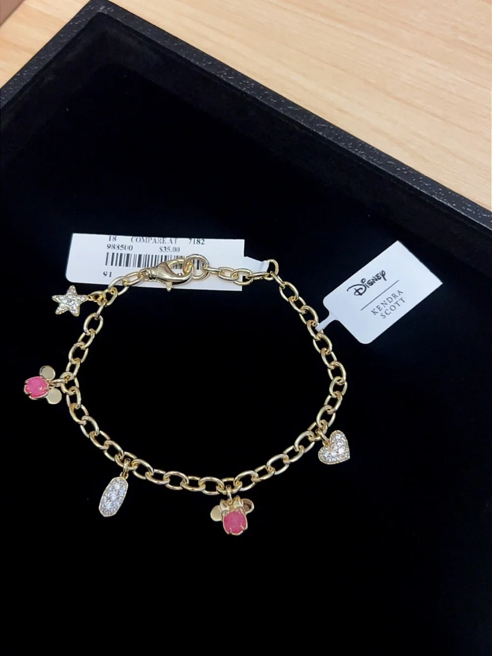 Gold Kendra Scott Disney Pink Minnie Charm Bracelet with Crystal Accents